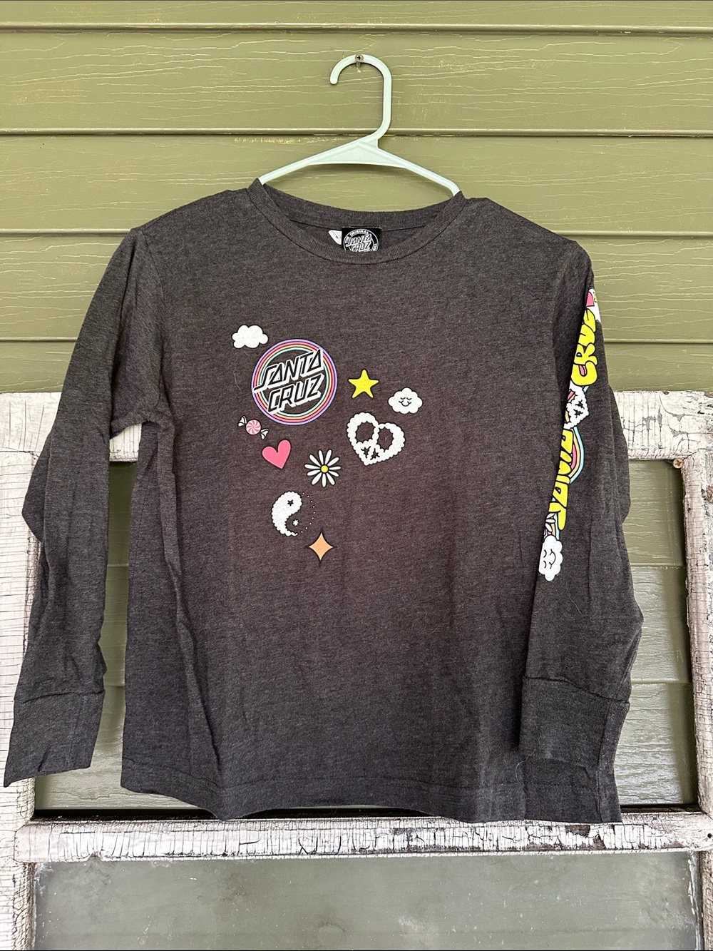 Santa Cruz Skateboards Black Long Sleeve Tee with Colorful Peace & Stars